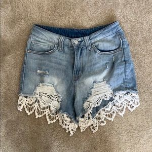 Denim Shorts With Lace